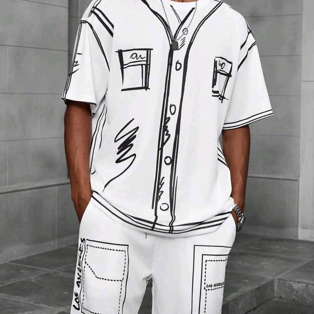 SHEIN Monochrome Graphic Men Shorts Set